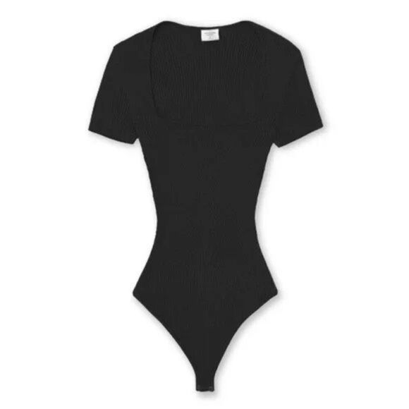 Abercrombie & Fitch Black Short Sleeve Portrait Neck Bodysuit - Women’s S - Picture 1 of 10